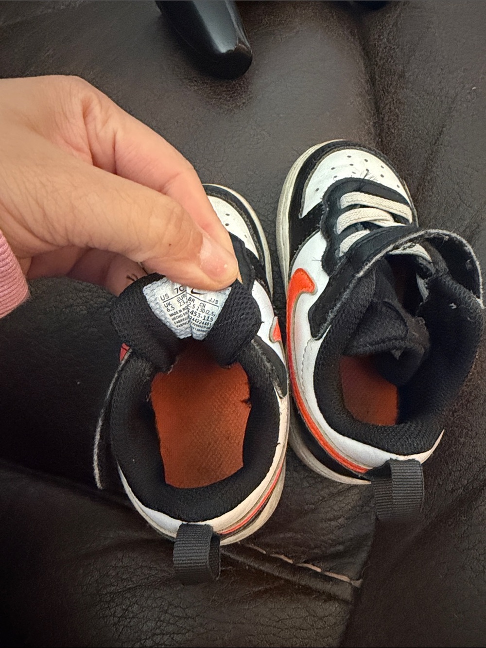Nike Kids Black and White Sneakers with Orange Swoosh - Picture 4 of 5
